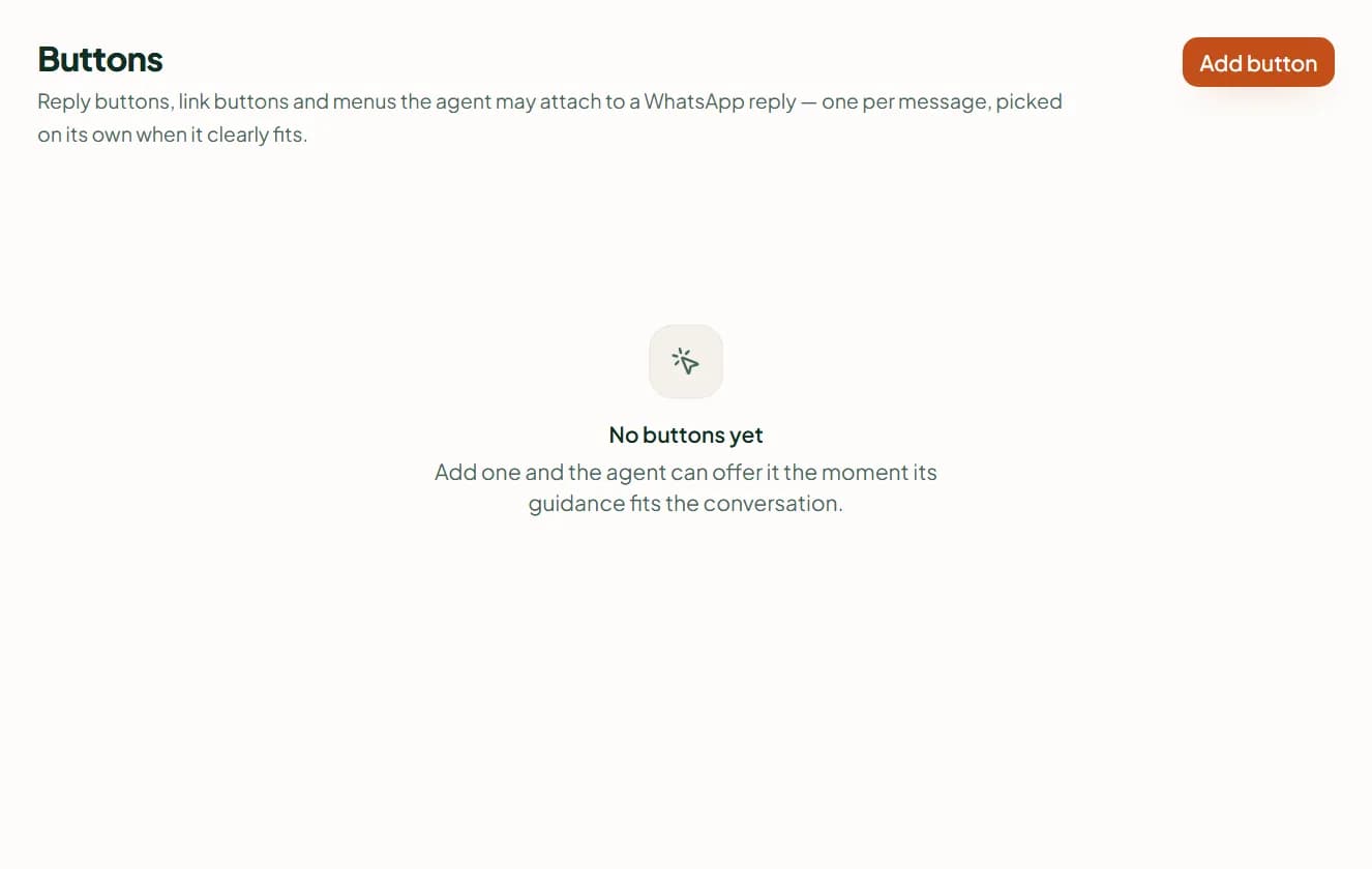 Linkubit Settings › Buttons: the empty list with the Add button action